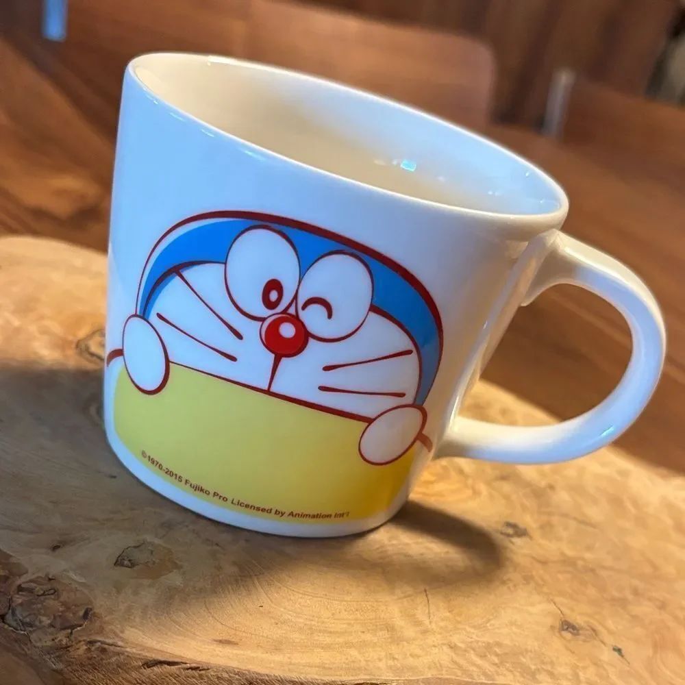 Rare Doraemon Anime Ceramic Mug with Blue and Yellow Design